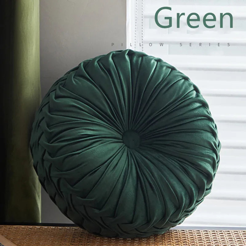 Round Pleated Throw Pillow