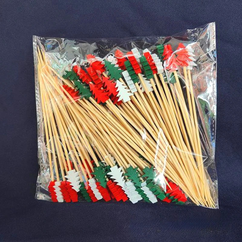 50Pcs/set Christmas Fruit Sticks Disposable
