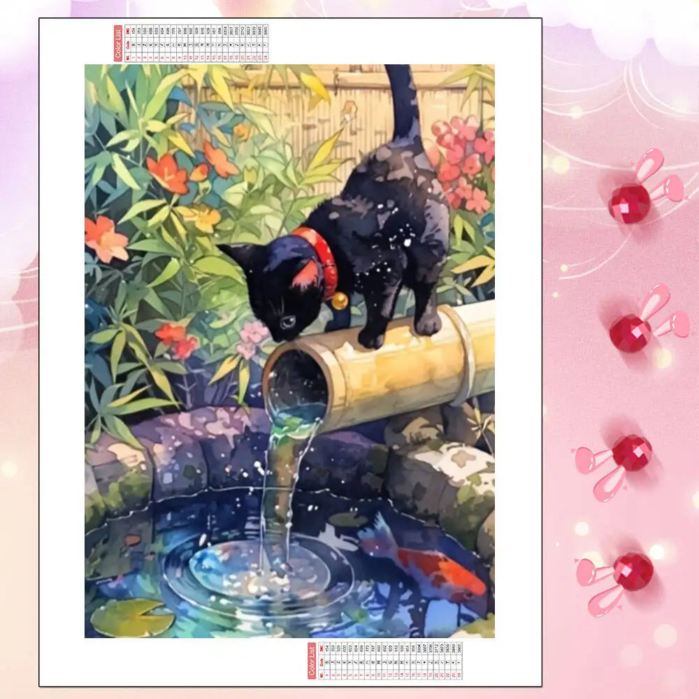 HUACAN 5D DIY Diamond Mosaic Bamboo Water Cat Animal Full Square Round Diamond Painting Kits Living Room Art Craft