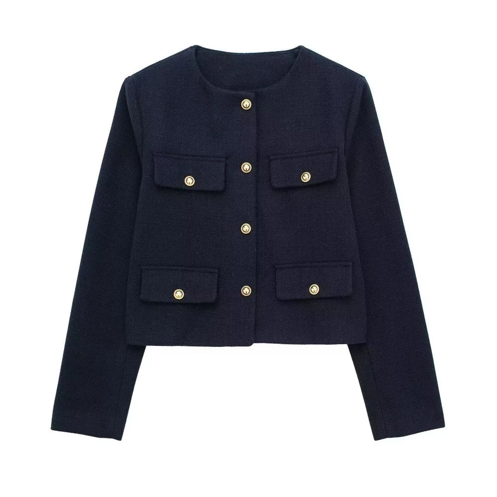 Women's Golden Button Jacket Chic Tops