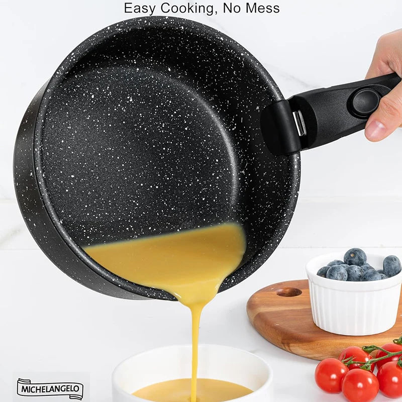 MICHELANGELO 6pcs/set Sauce Pan Set with Removable Handles 1Qt & 2 Qt & 3Qt Non Toxic Milk Pot Camping Stackable Cookware Set
