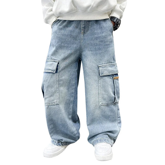 School Boys Casual Cargo Jeans With Pocket