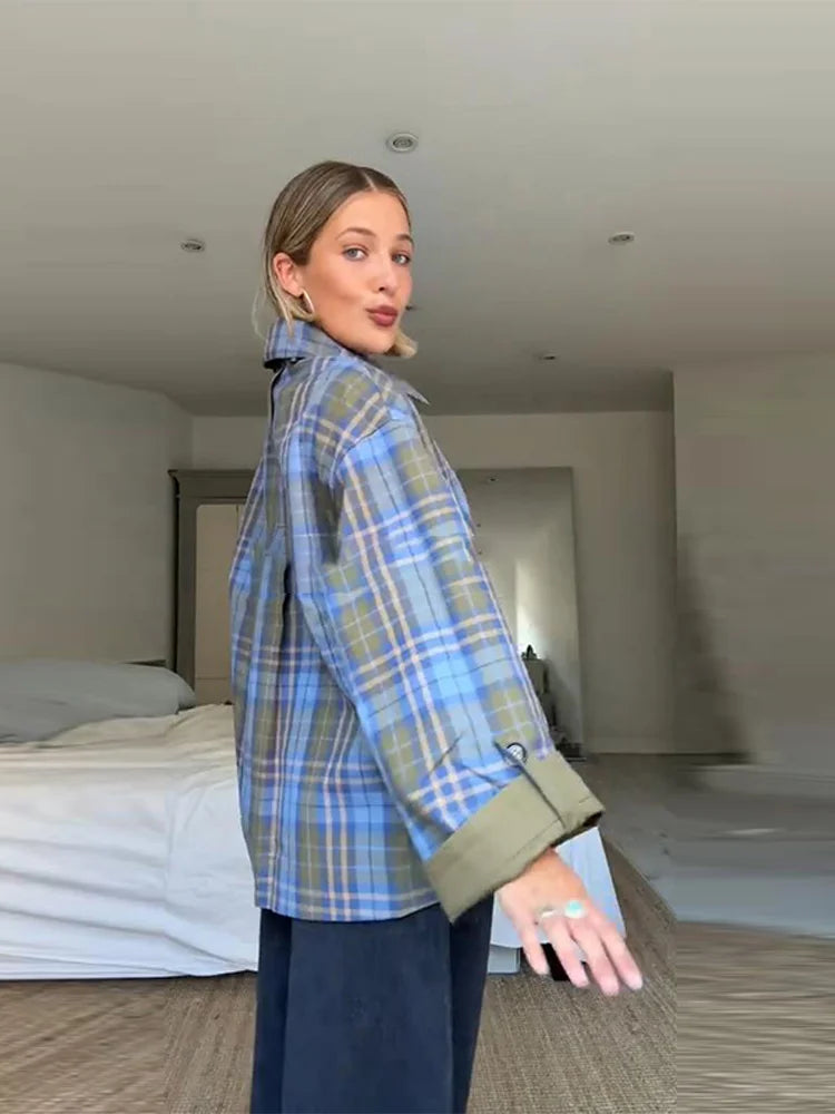 Vintage Plaid Reversible Two-Way Coat Jacket