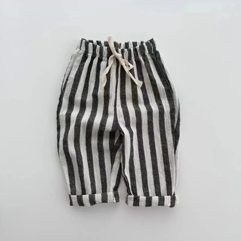 Vintage Linen Cotton Stripe Children Trousers