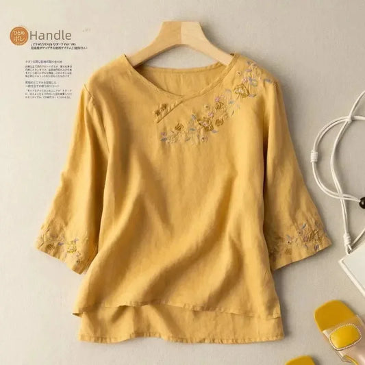 Loose Embroidered Cotton Linen Versatile Sleeveless Shirt