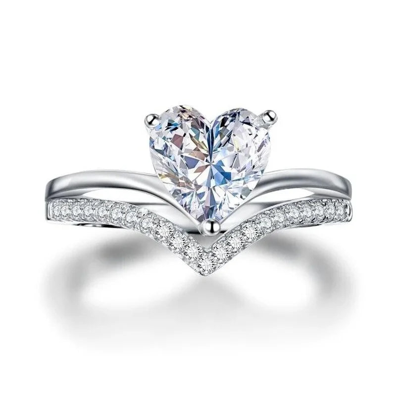 White Zircon Stones Heart Rings