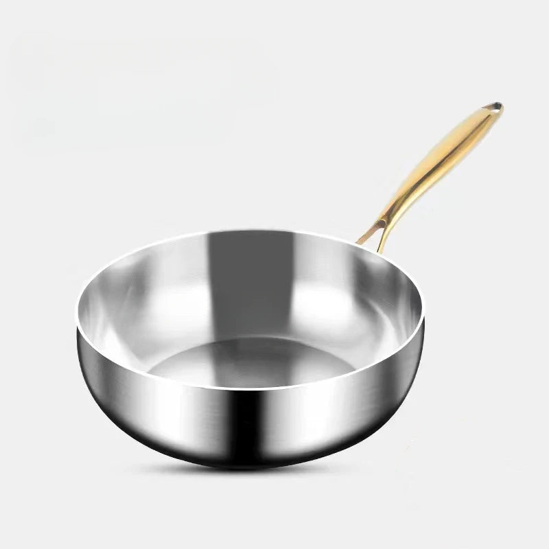 316 Stainless Steel Deep Frying Wok Pan Nonstick Cooking Fried Steak Gas Stove Pot Induction General Kitchen Cookware Saucepan