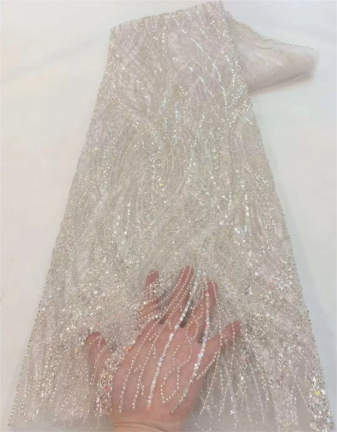 Gold African Tulle Lace Fabric 2025 French Net Sequins Fabric Sewing Embroidery With Beads Lace Tulle Mesh Nigeria Dress 5 Yards