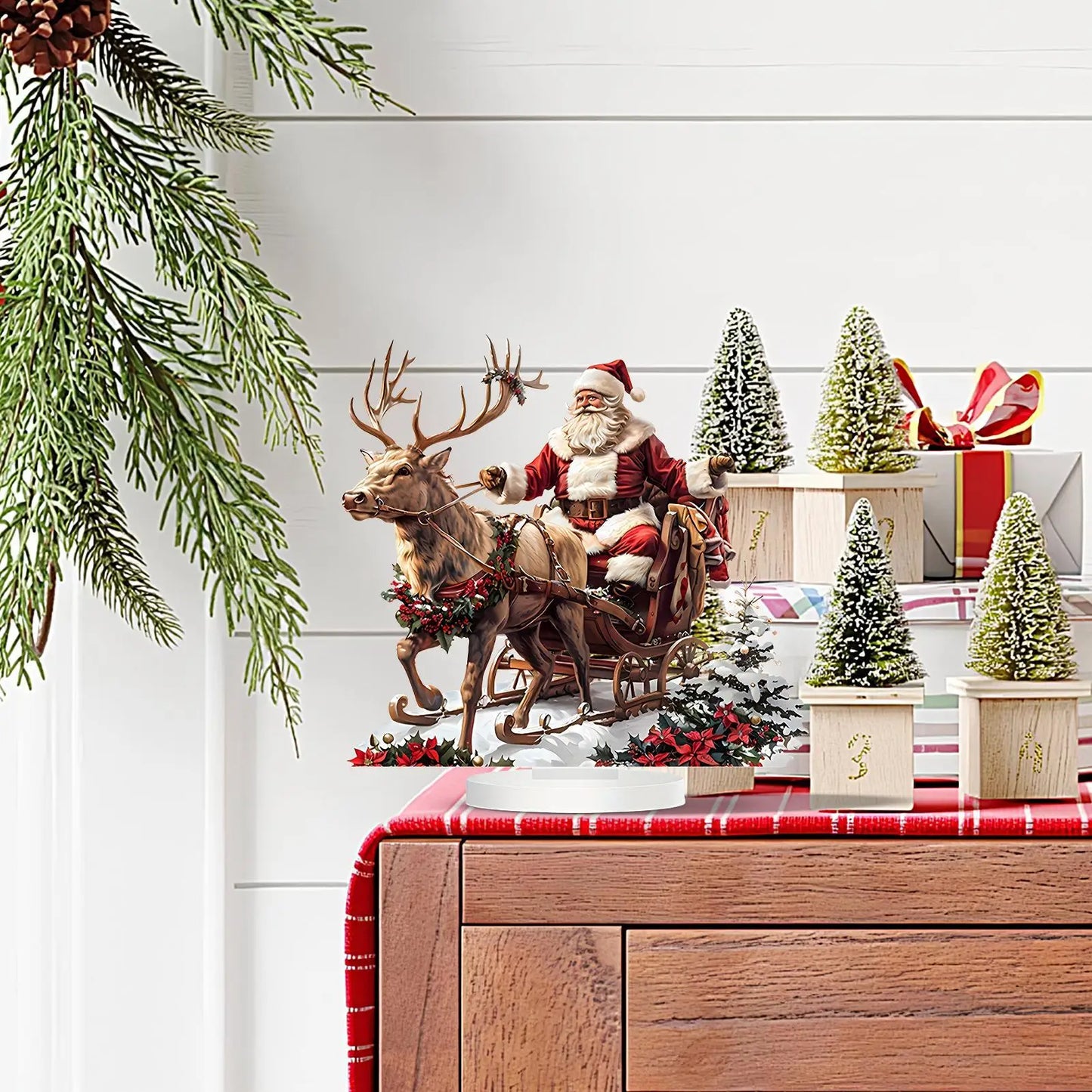 Santa Claus and Reindeer Sled Tabletop Decoration