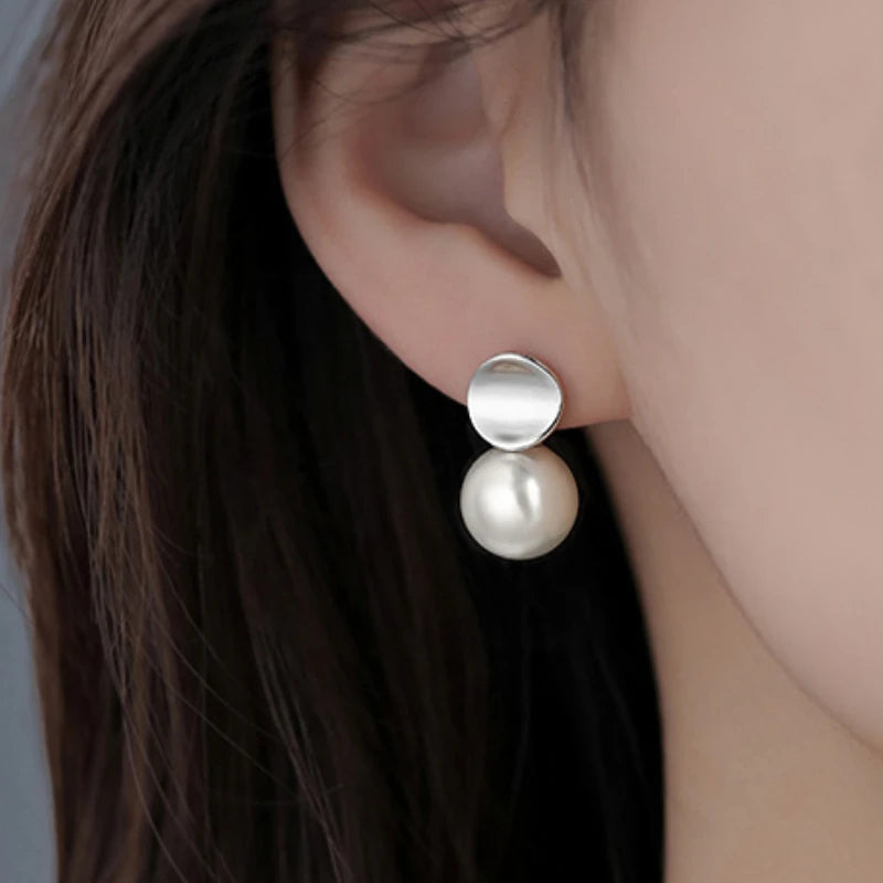 Sterling Silver Geometric Curved Pearl Earring