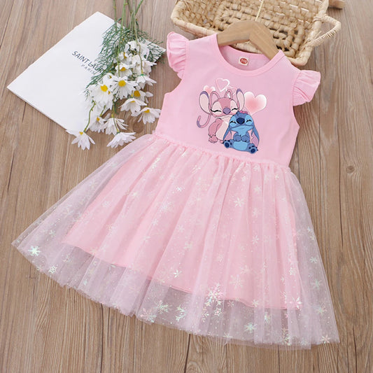Kid Flying Sleeves Lilo Stitch Sequin Dress