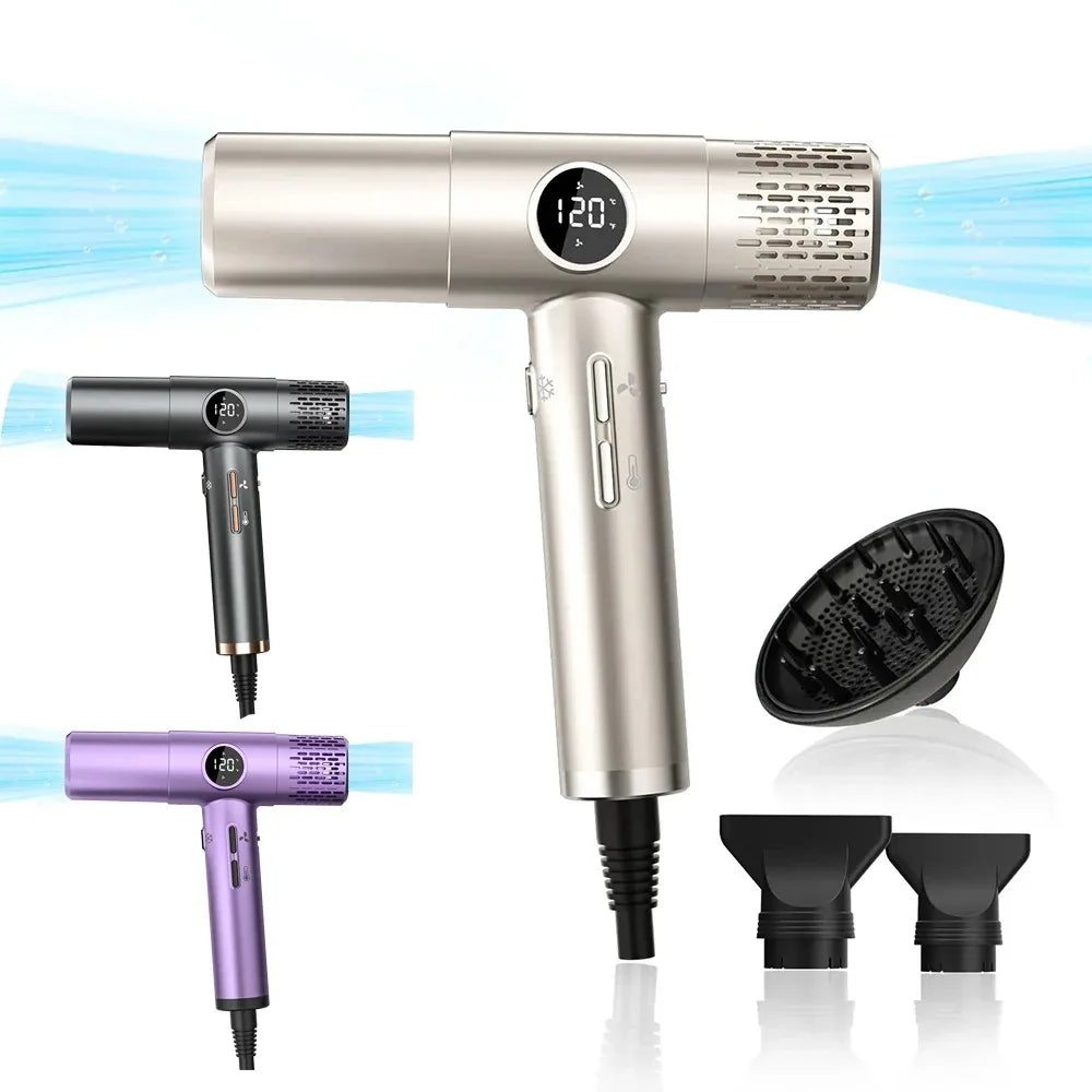 Professional 110000RPM High-Speed Hair Dryer Brushless Motor Negative Ionic Blow Dryer Fast Drying Low Noise with LCD Display