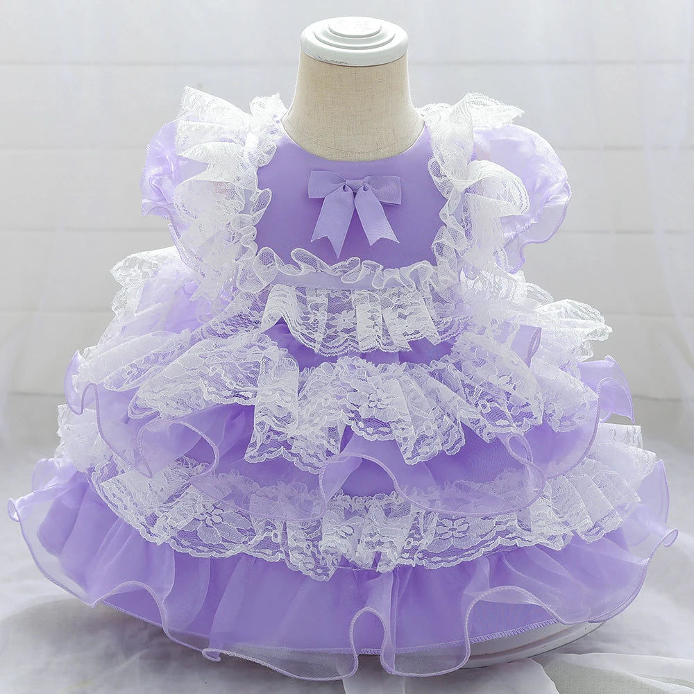 Lace Bow Flower Baptism Princess Dresses