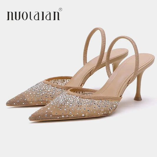 Women's Rhinestone Bright Mesh High Heels