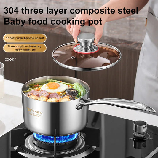 304 Stainless Steel Milk Pot Three-Layer Composite Steel Large Capacity Soup Stew Pot for Kitchens Hotels Cookware Kitchenware