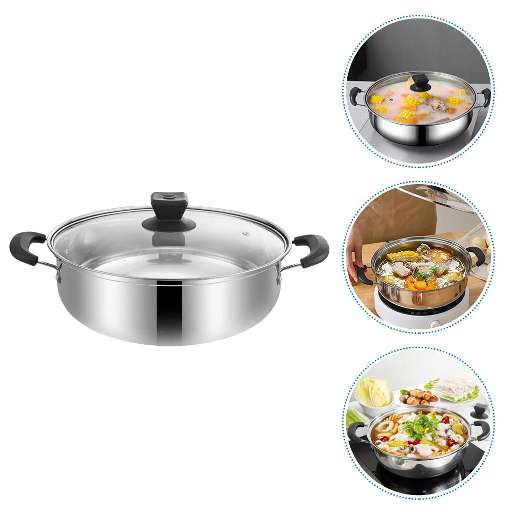28Cm Stainless Steel Hot Pot Double Handle Stock Pot Large Capacity Soup Pan Practical Hotpot Cookware Stovetop Kitchen Dining