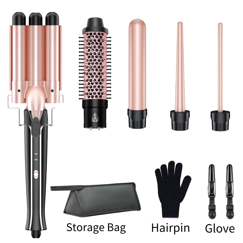 5 in 1 Curling Iron Set, Hair Curlers with Interchangeable Ceramic Barrels (0.76"-1.25"), Hair Crimper, Wand Curling Iron & Wave