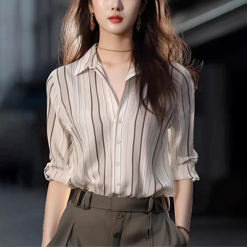 Stripe Women Vintage Blouse Fashion Top