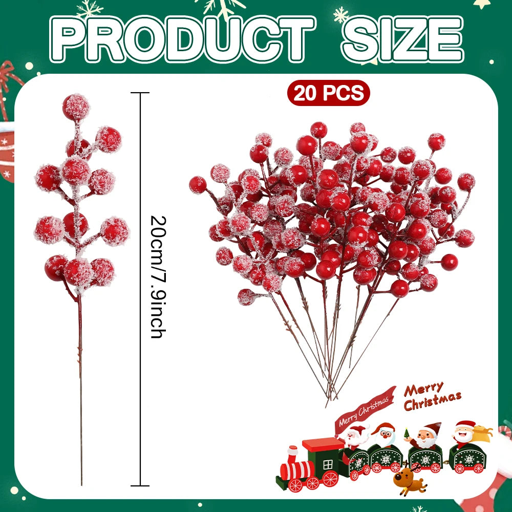 20 PCS Artificial Fruit Snow Frosted Tree Decorations