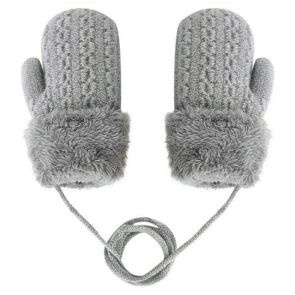 Warm Knitted  Mittens with Neck String