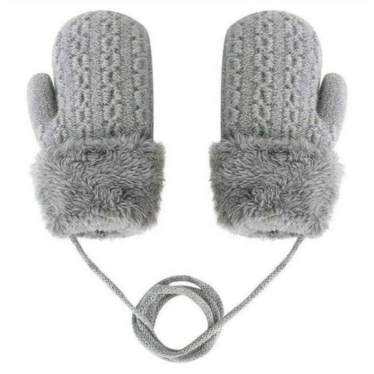 Warm Knitted  Mittens with Neck String