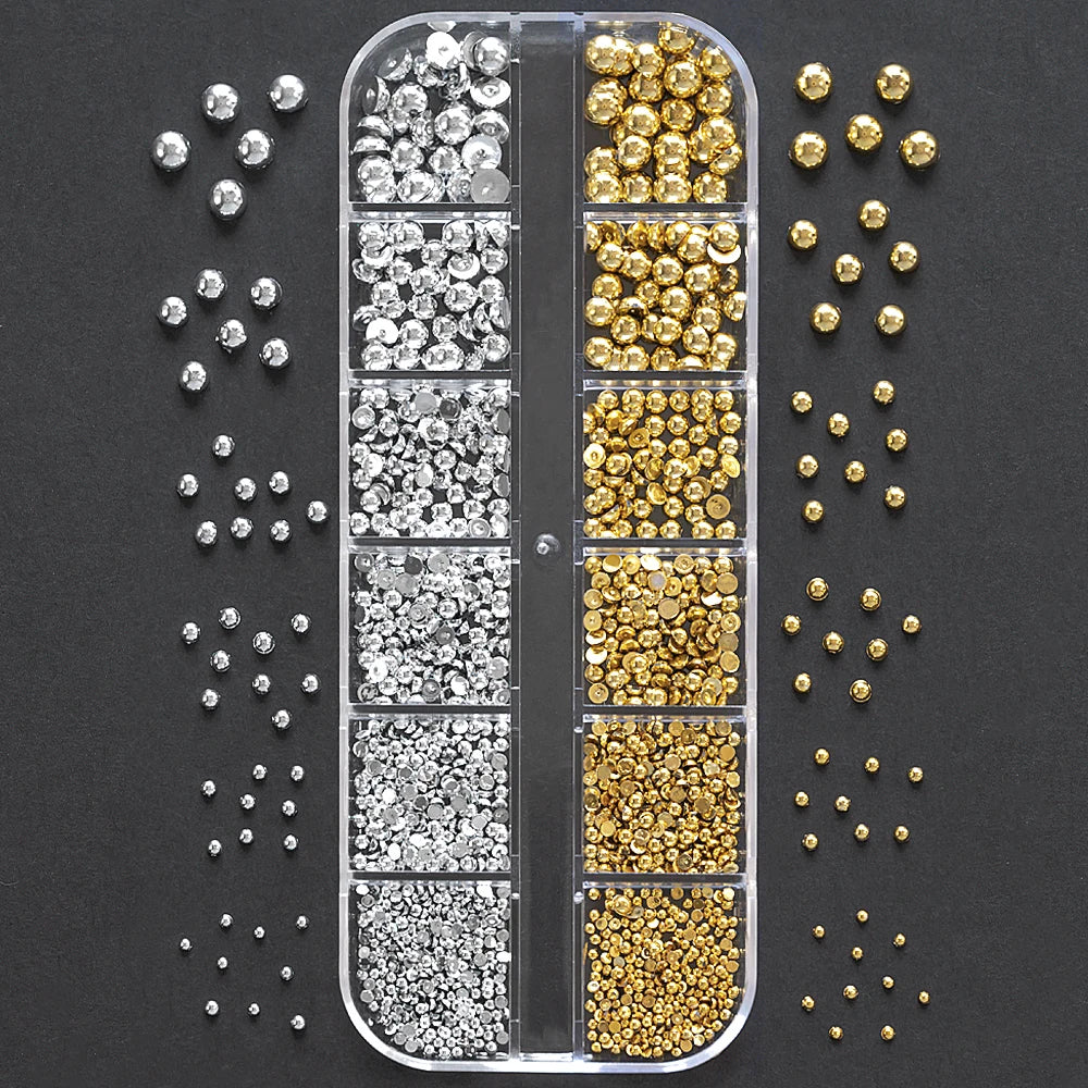 1 Box Half Round Flat back Nail Rhinestones