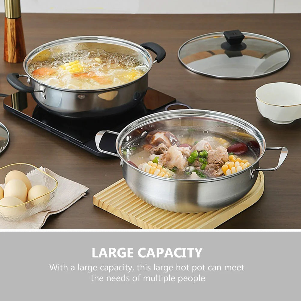 28Cm Stainless Steel Hot Pot Double Handle Stock Pot Large Capacity Soup Pan Practical Hotpot Cookware Stovetop Kitchen Dining