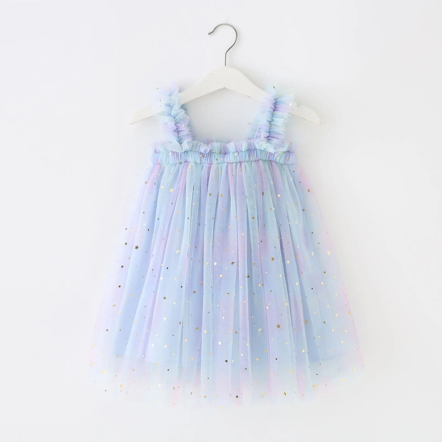 Rainbow Colorful  Pleated Kids Suspenders Dress