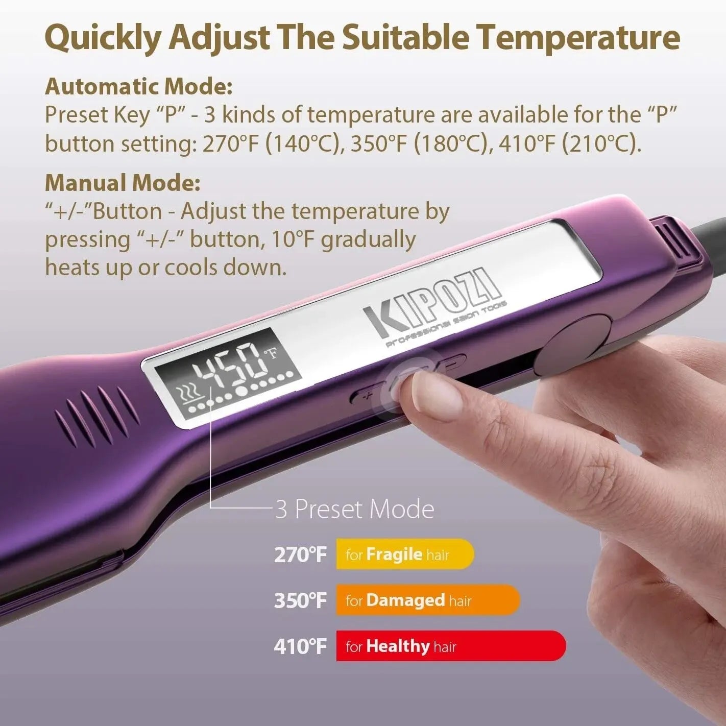KIPOZI Professional Titanium Flat Iron Hair Straightener with Digital LCD Display Dual Voltage Instant Heating Curling Iron