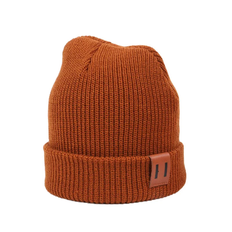Baby Knit Hat Warm Beanie with Leather Label