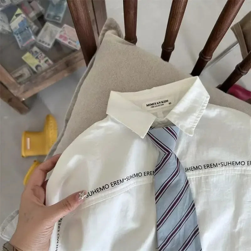 New Unisex Letter Print Shirt with Tie