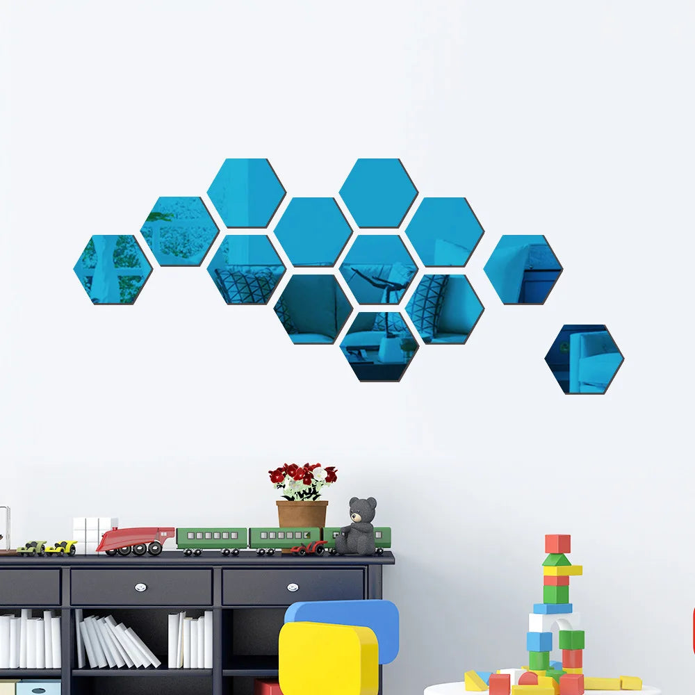 6/12 pcs 3-D Hexagon Mirror Wall Sticker