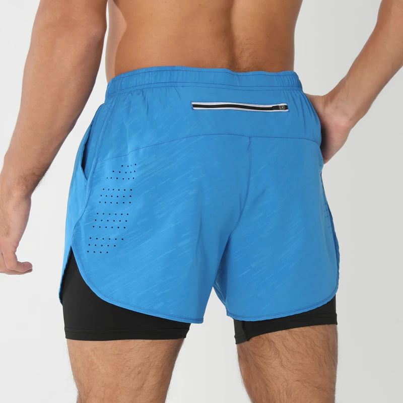 Men's breathable double-layer 2-in-1 fitness shorts
