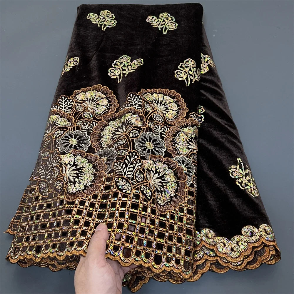 2025 Black African Nigerian velvet lace fabric Sequins Lace Fabric Guipure For Sewing Wedding Party Cloth High Quality Tissu