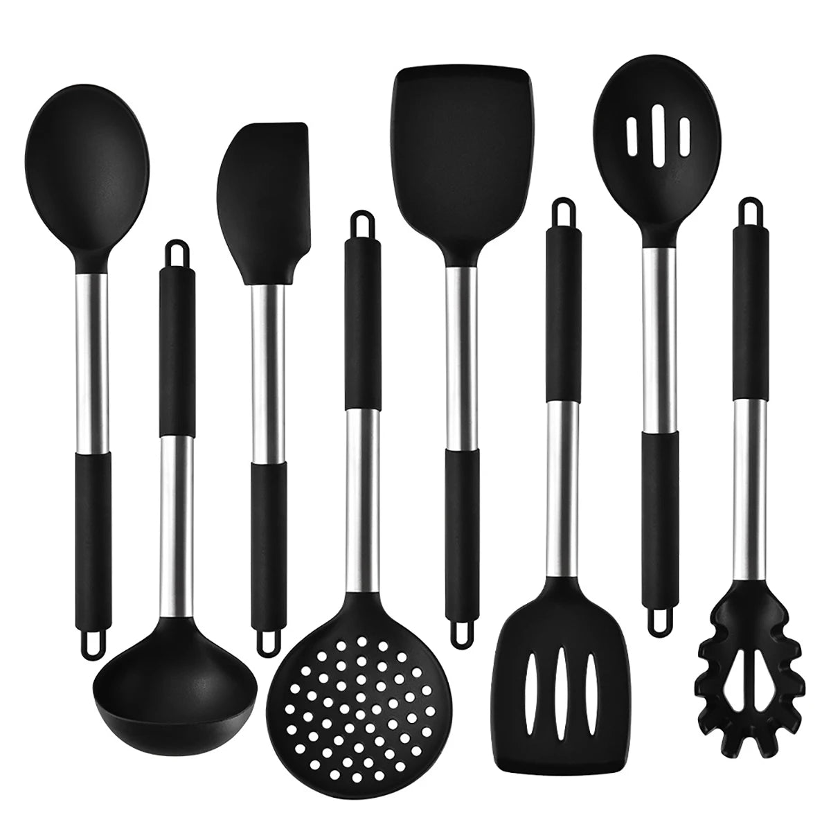 2/4/6/8pcs Silicone Kitchenware Set Stainless Steel Hand Shovel Soup Spoon Spaghetti Claw Cooking Set Household Kitchen Tool Set