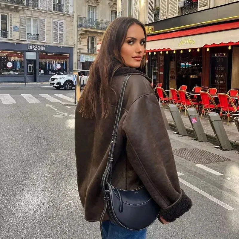 Woman Thick Faux Leather Jackets