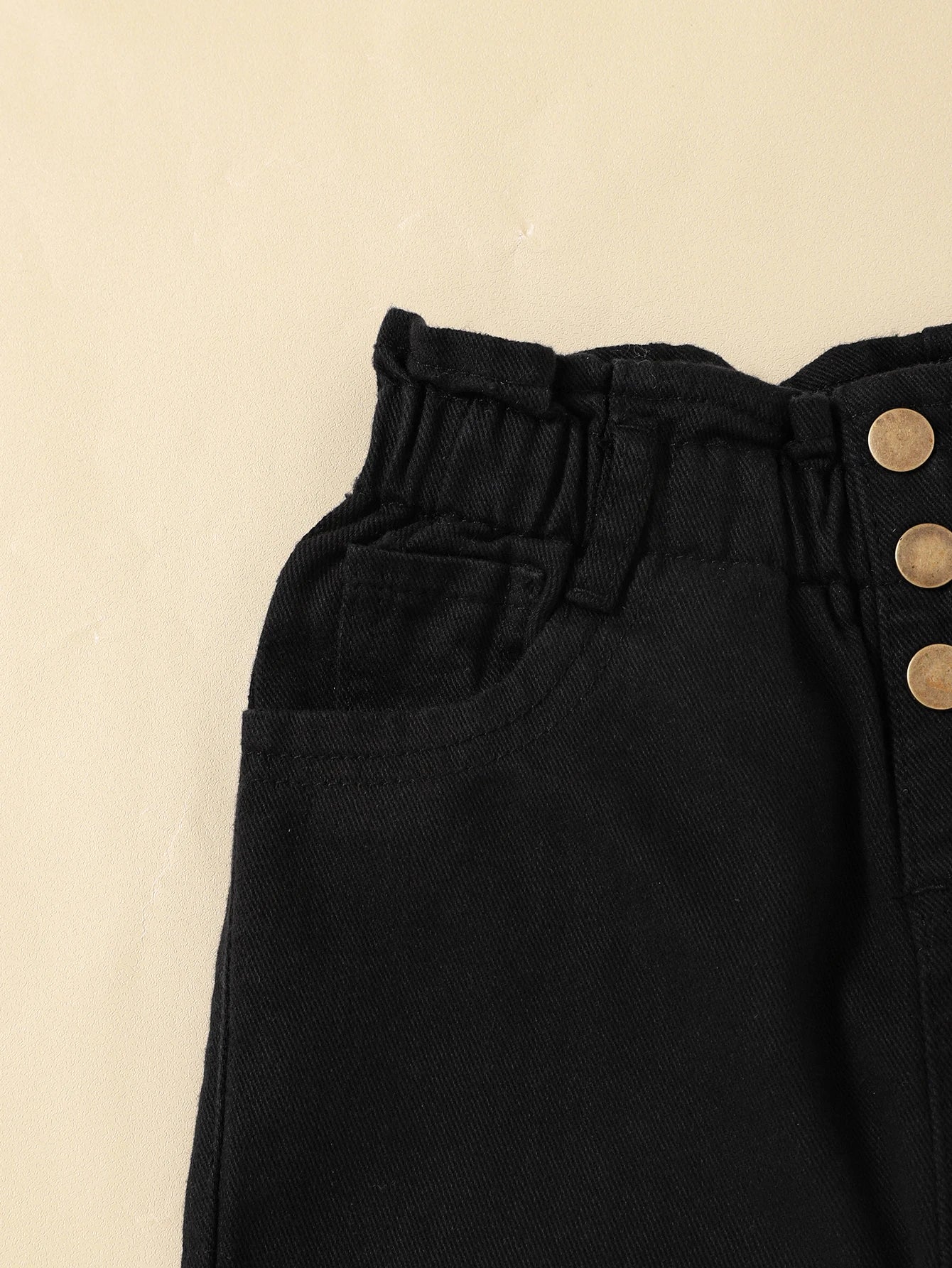 Copper buckle denim cotton pants