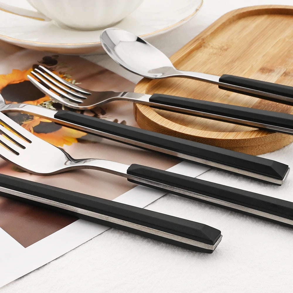 24Pcs Knife Fork Spoon Dinnerware Set High Quality Cutlery Set Stainless Steel Flatware Creative Imitation Wood Handle Tableware