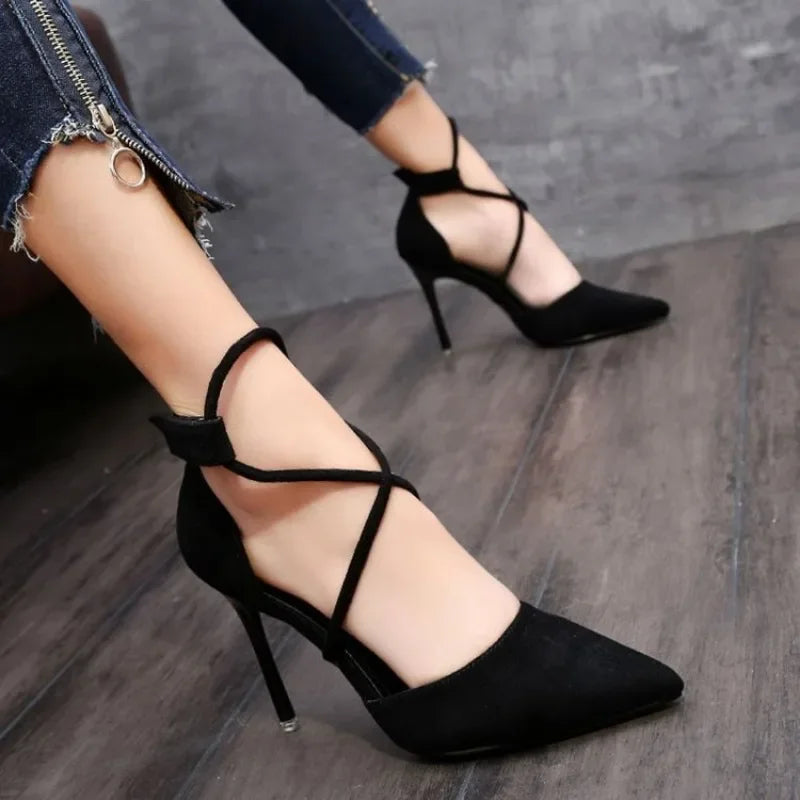 Cross-strap Roman Suede High Heels