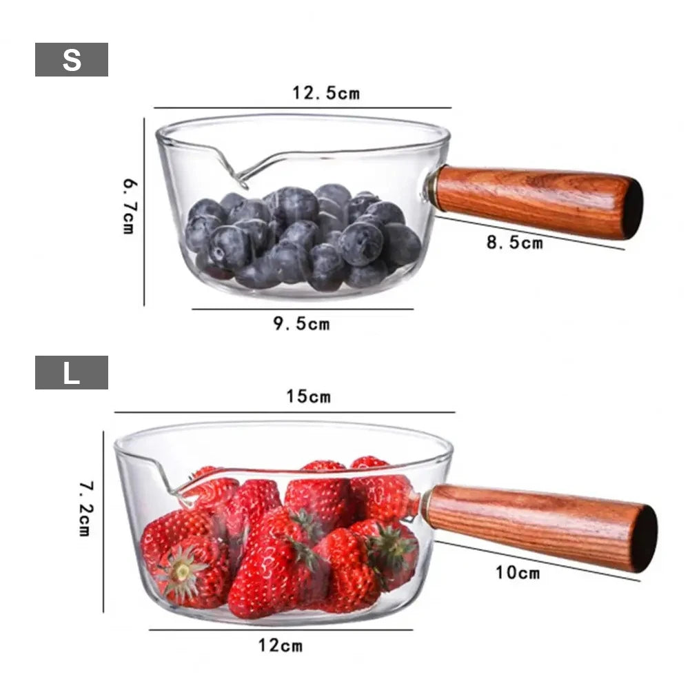 400/600ML Glass Cooking Pot Soup Milk Pot With Wooden Handle Glass Cooking Pot Instant Noodle Pot Glass Cookware Kitchen