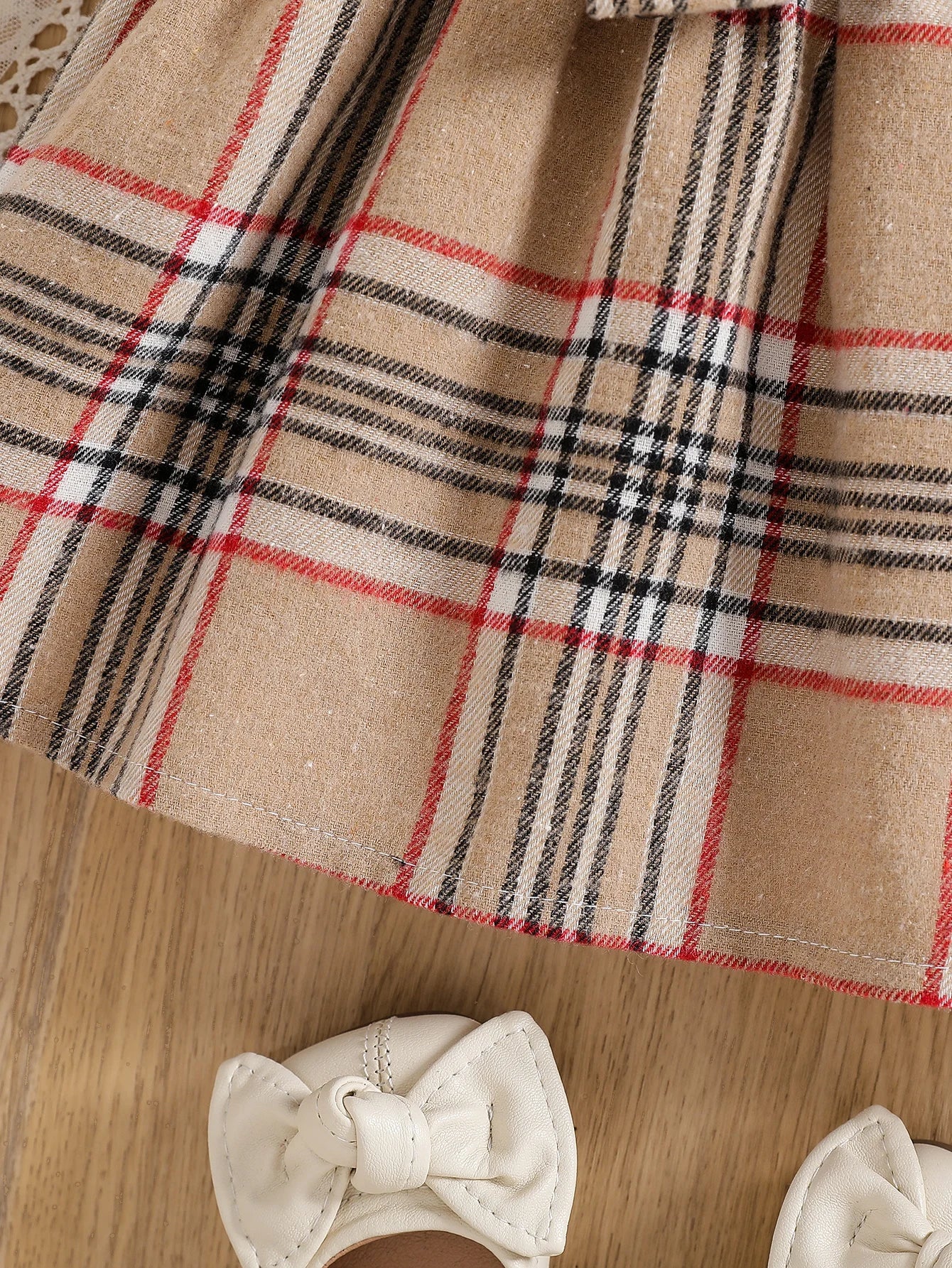 Cute Ruffle Lace Decoration Bow Plaid Design