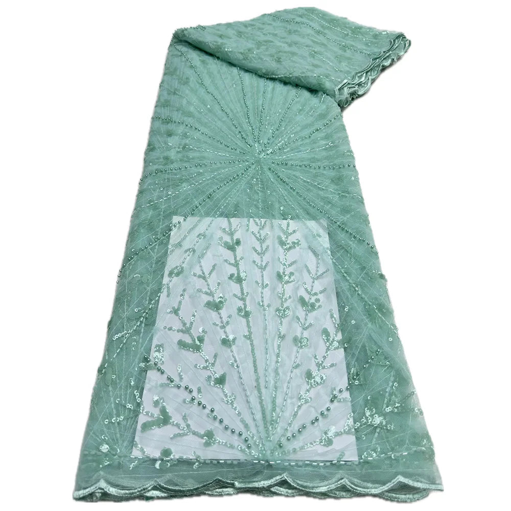 African Heavy Beaded Lace Fabric 2025 High Quality 5 Yards Nigerian Sequins Tulle 3D Fabric Material For Wedding