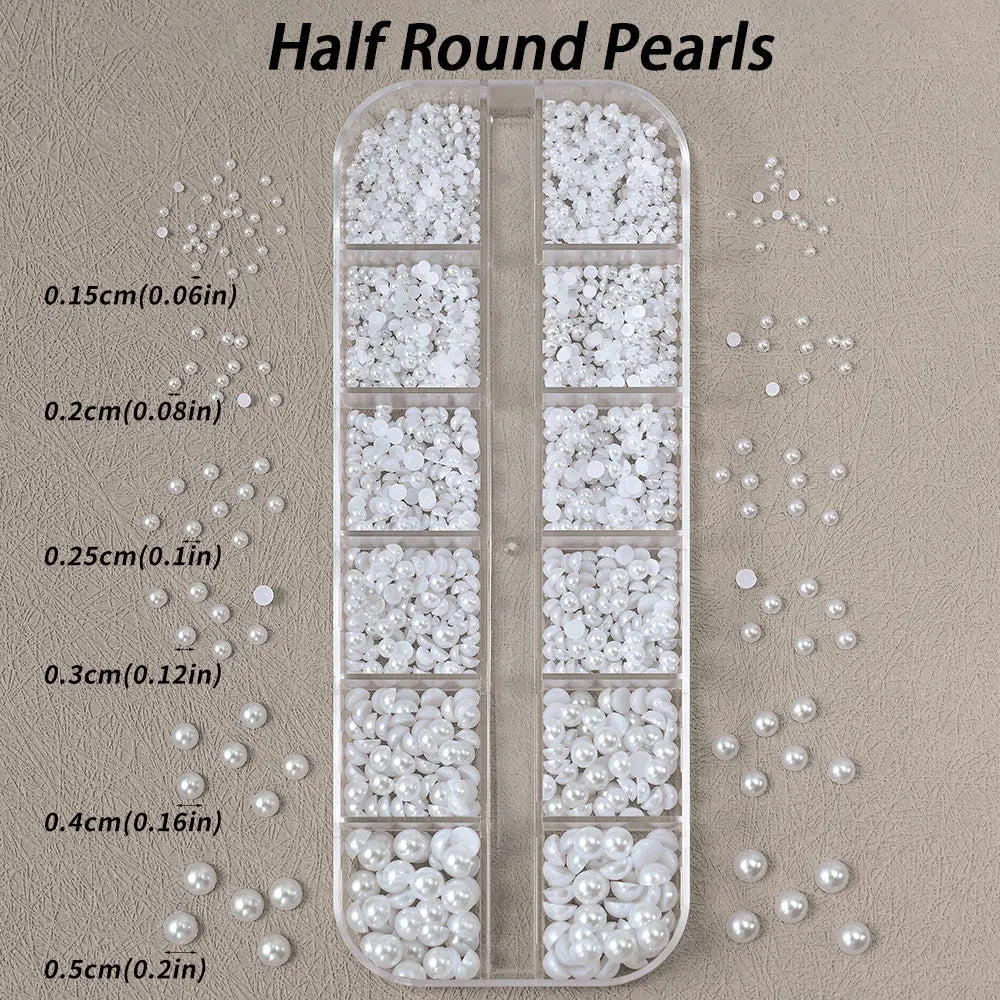 Half Round Pearls Beads 3 D Nail Charms