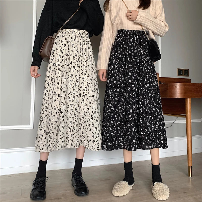 Women Korean Skirt Street wear Drawstring Midi Skirt