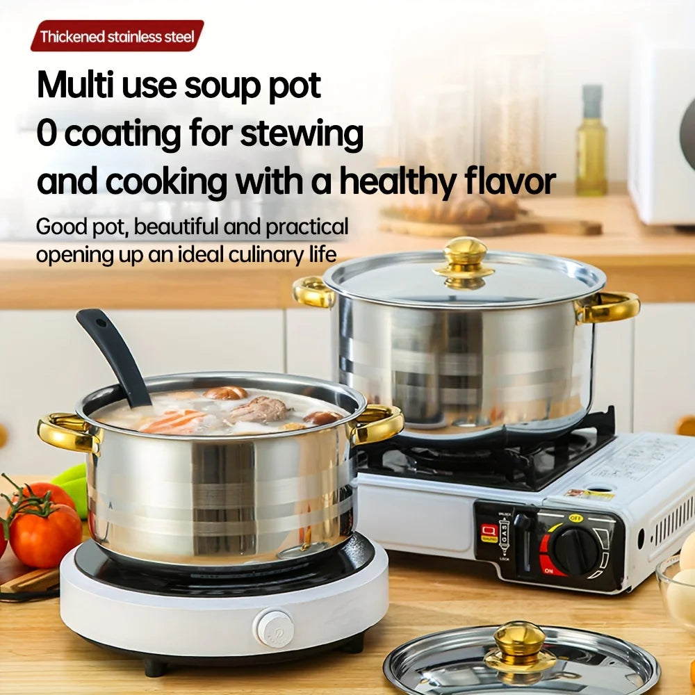 5Piece Golden Stainless Steel Cookware Set Multi-Purpose Compatible  Stoves, Non-Stick, Scratch-Resistant, and Dishwasher Safe