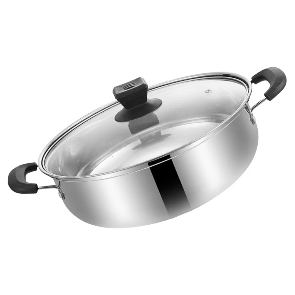 28Cm Stainless Steel Hot Pot Double Handle Stock Pot Large Capacity Soup Pan Practical Hotpot Cookware Stovetop Kitchen Dining