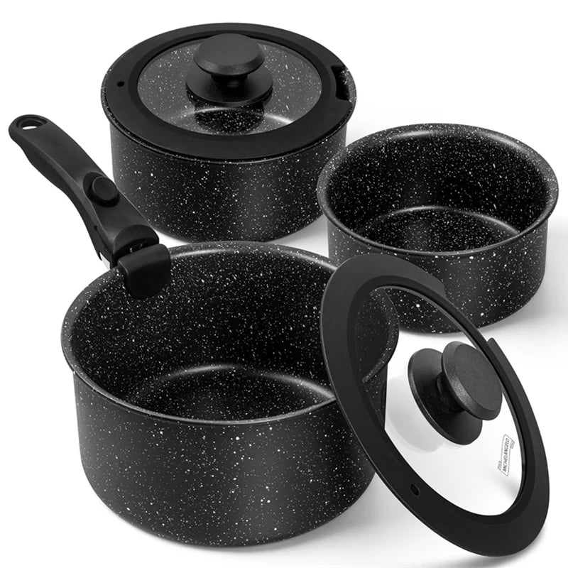 MICHELANGELO 6pcs/set Sauce Pan Set with Removable Handles 1Qt & 2 Qt & 3Qt Non Toxic Milk Pot Camping Stackable Cookware Set