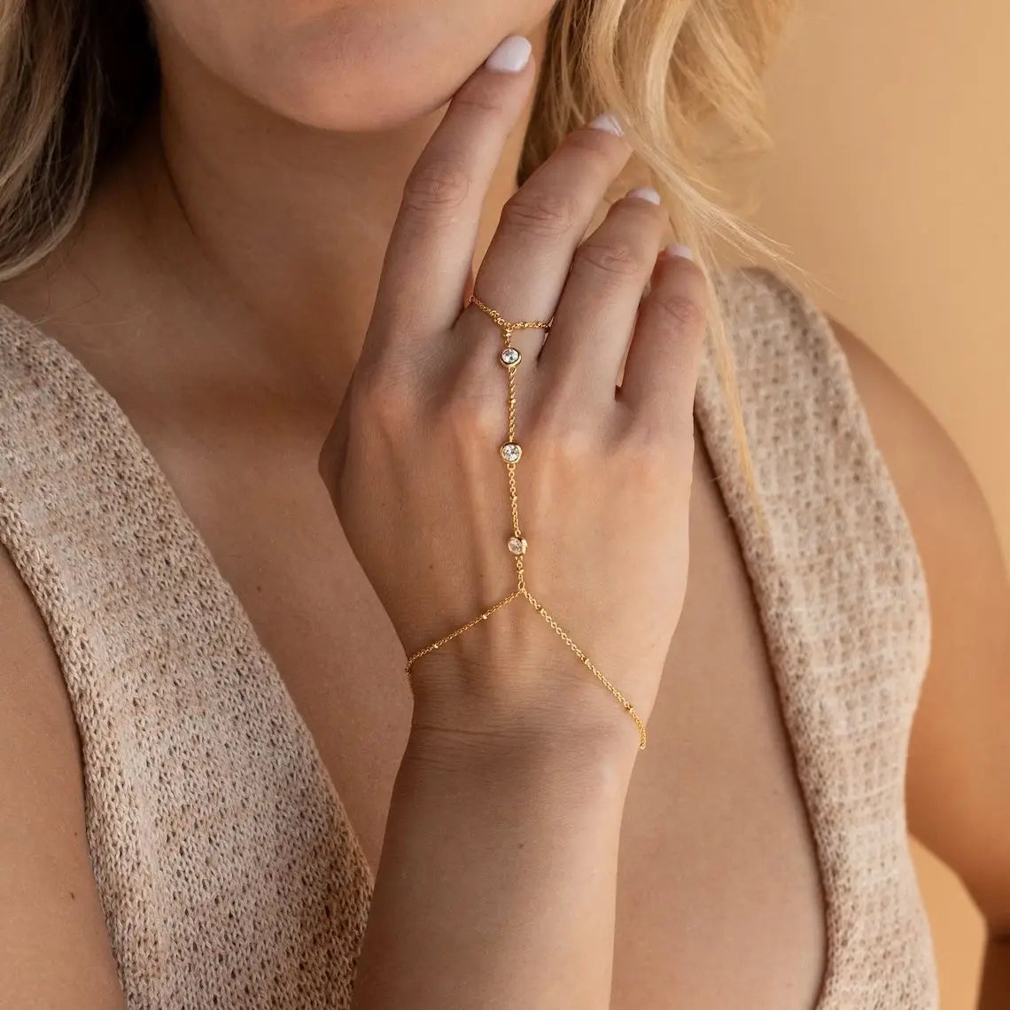 Dainty Hand Chain Bracelet Ring