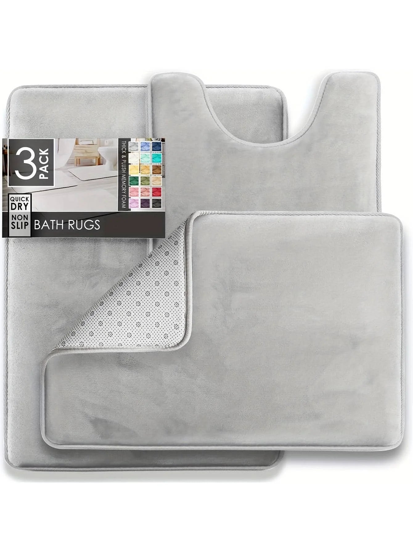 3 PC Velvet Non-Slip Bath Rugs