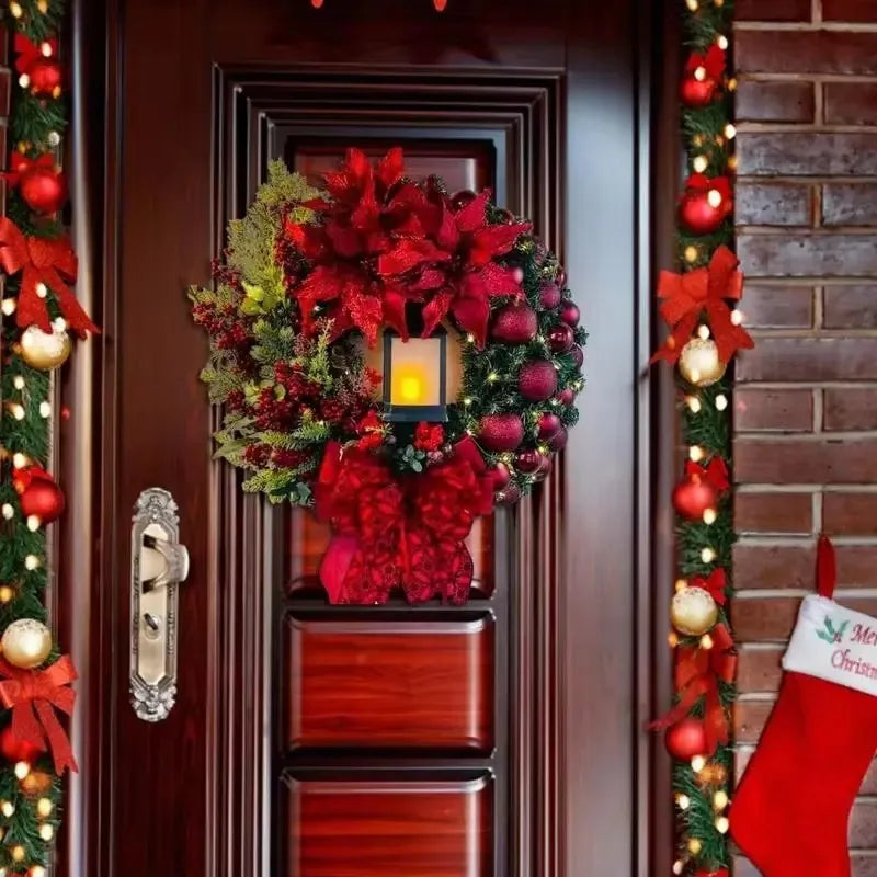 Christmas Wreath With Lantern Front Door